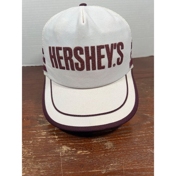 Vintage Hersheys Logo Mesh Trucker 3 Stripe Snapback Hat X3 - Picture 1 of 5